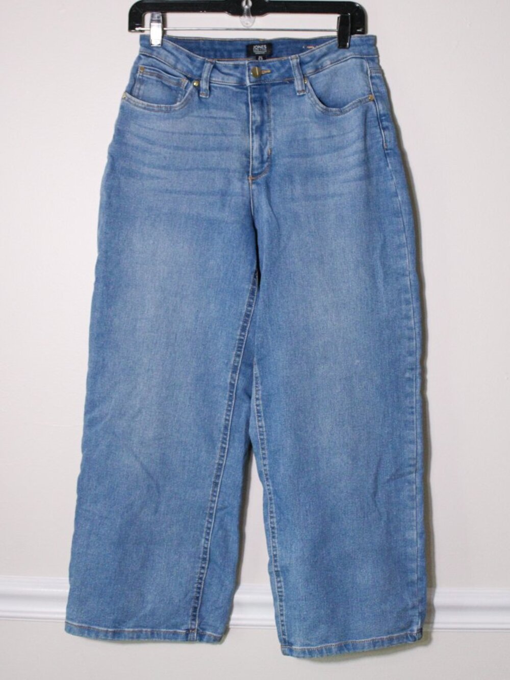 Jones New York Wide Leg Crop Jeans Med Wash Denim Stretch Size 6